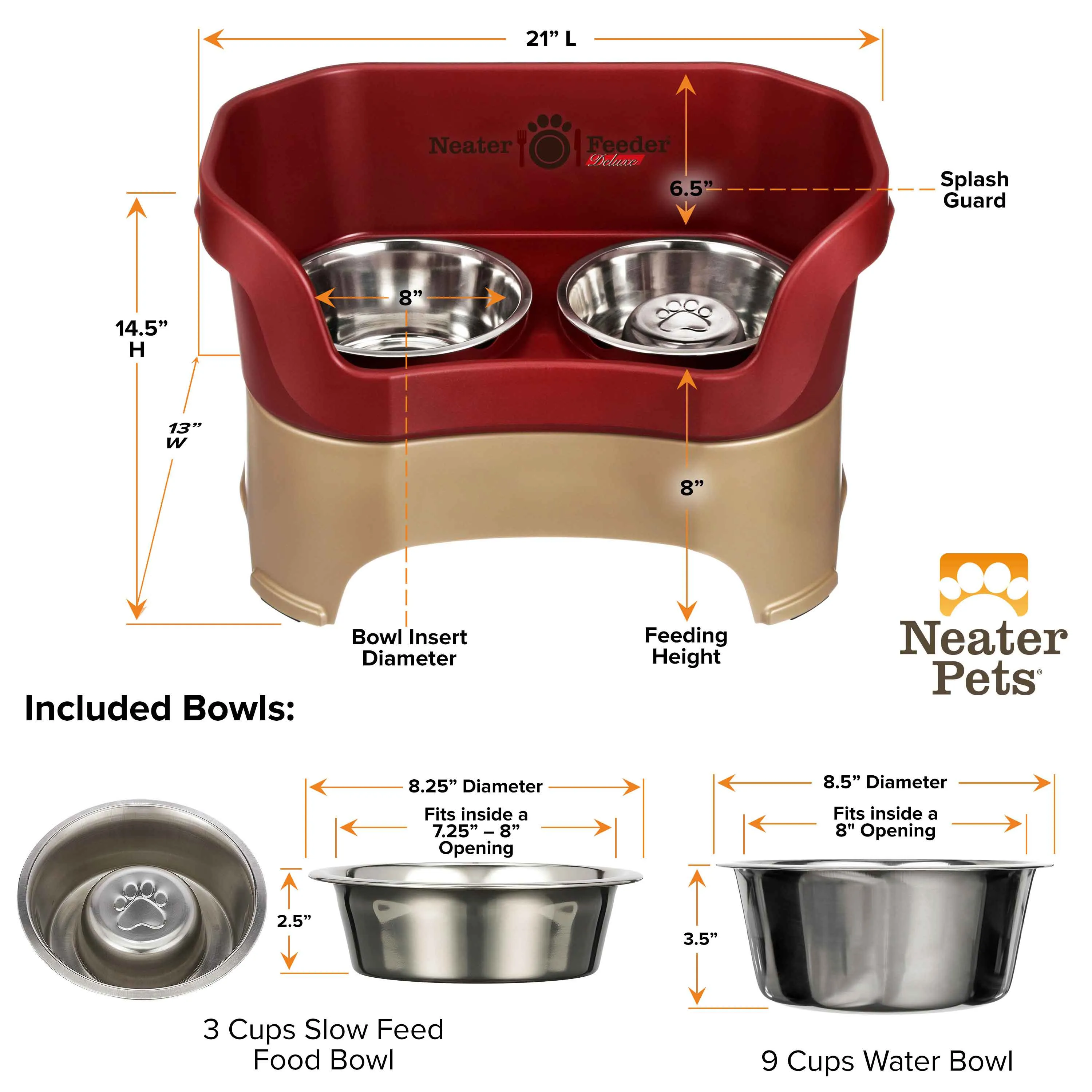 DELUXE Neater Feeder with Stainless Steel Slow Feed Bowl