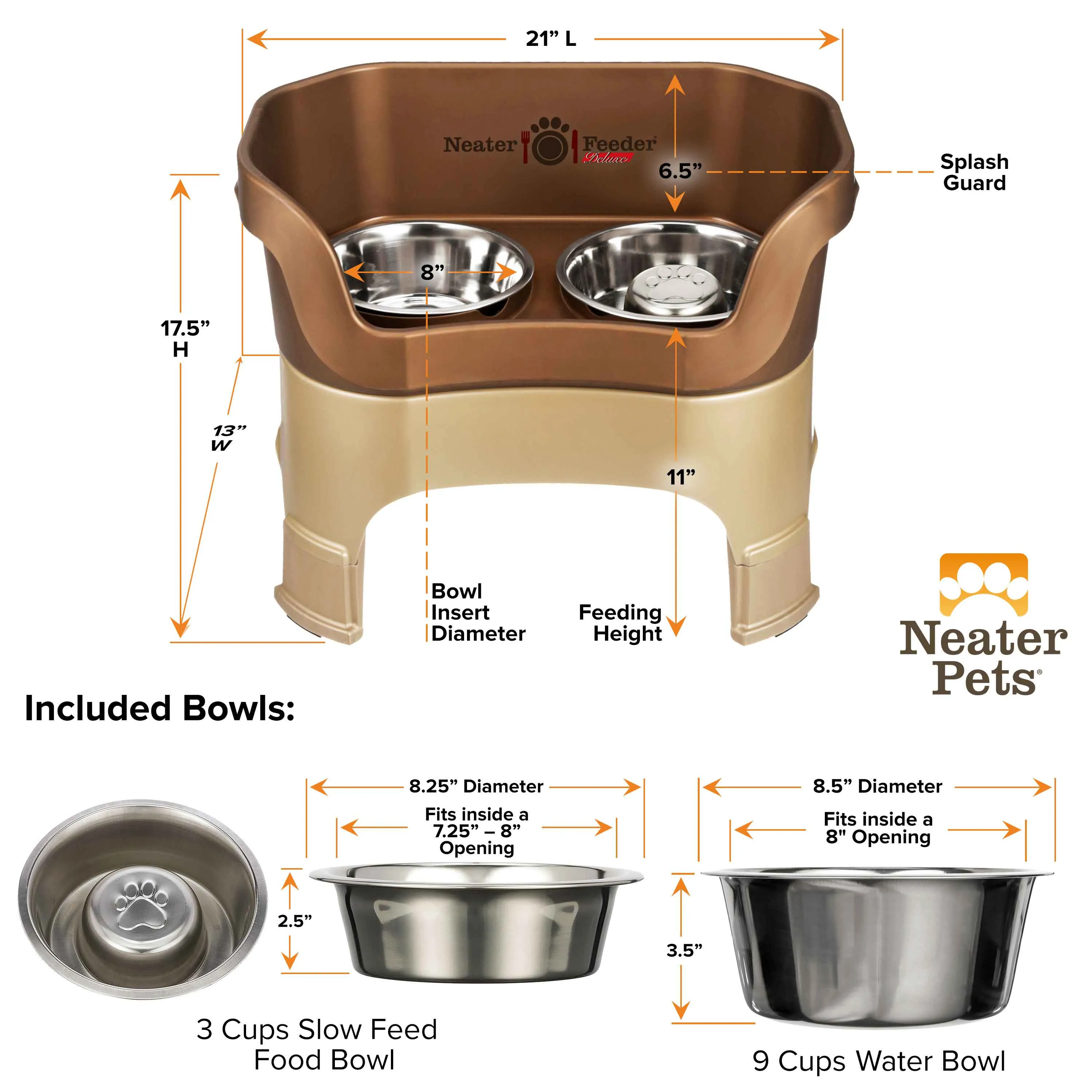 DELUXE Neater Feeder with Stainless Steel Slow Feed Bowl