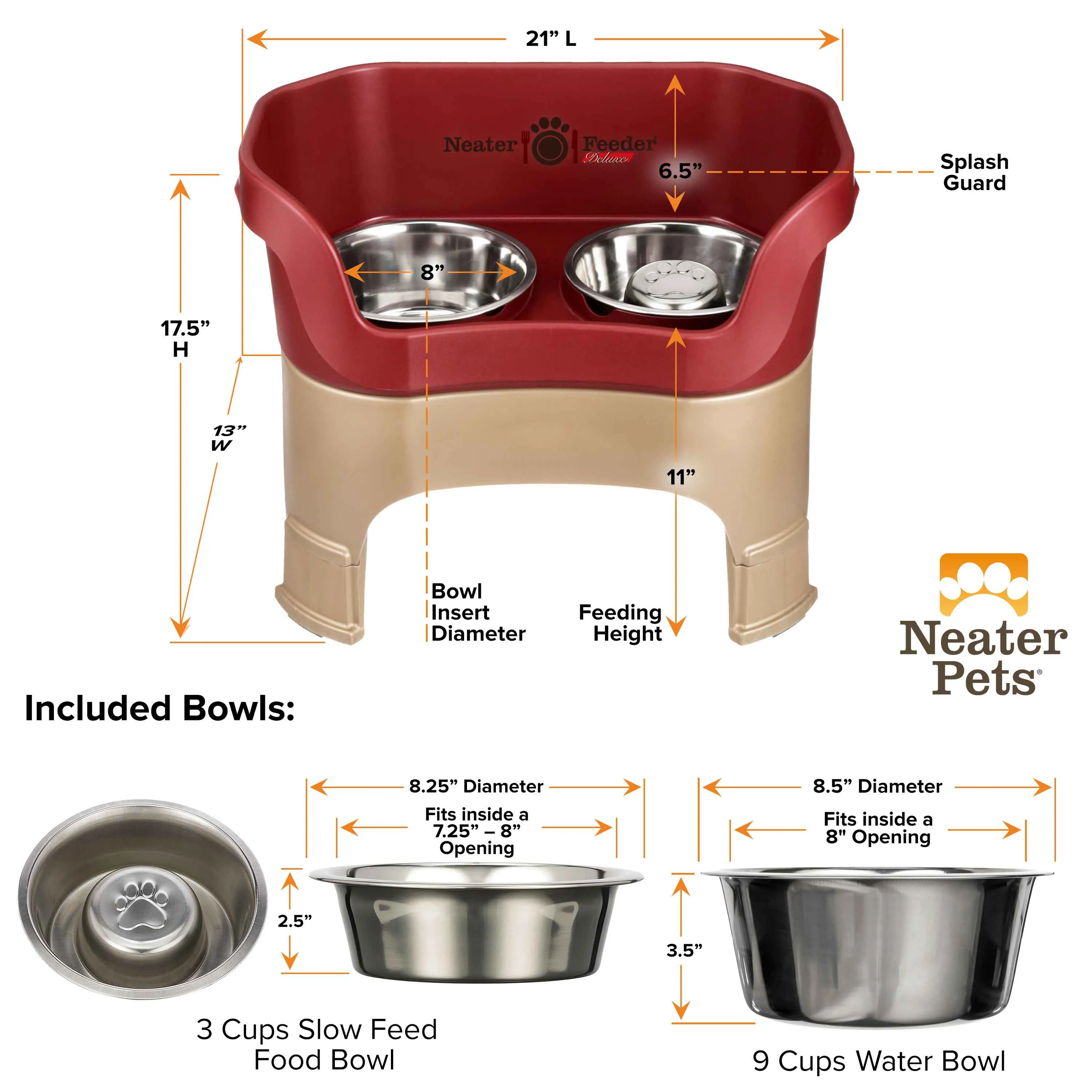 DELUXE Neater Feeder with Stainless Steel Slow Feed Bowl