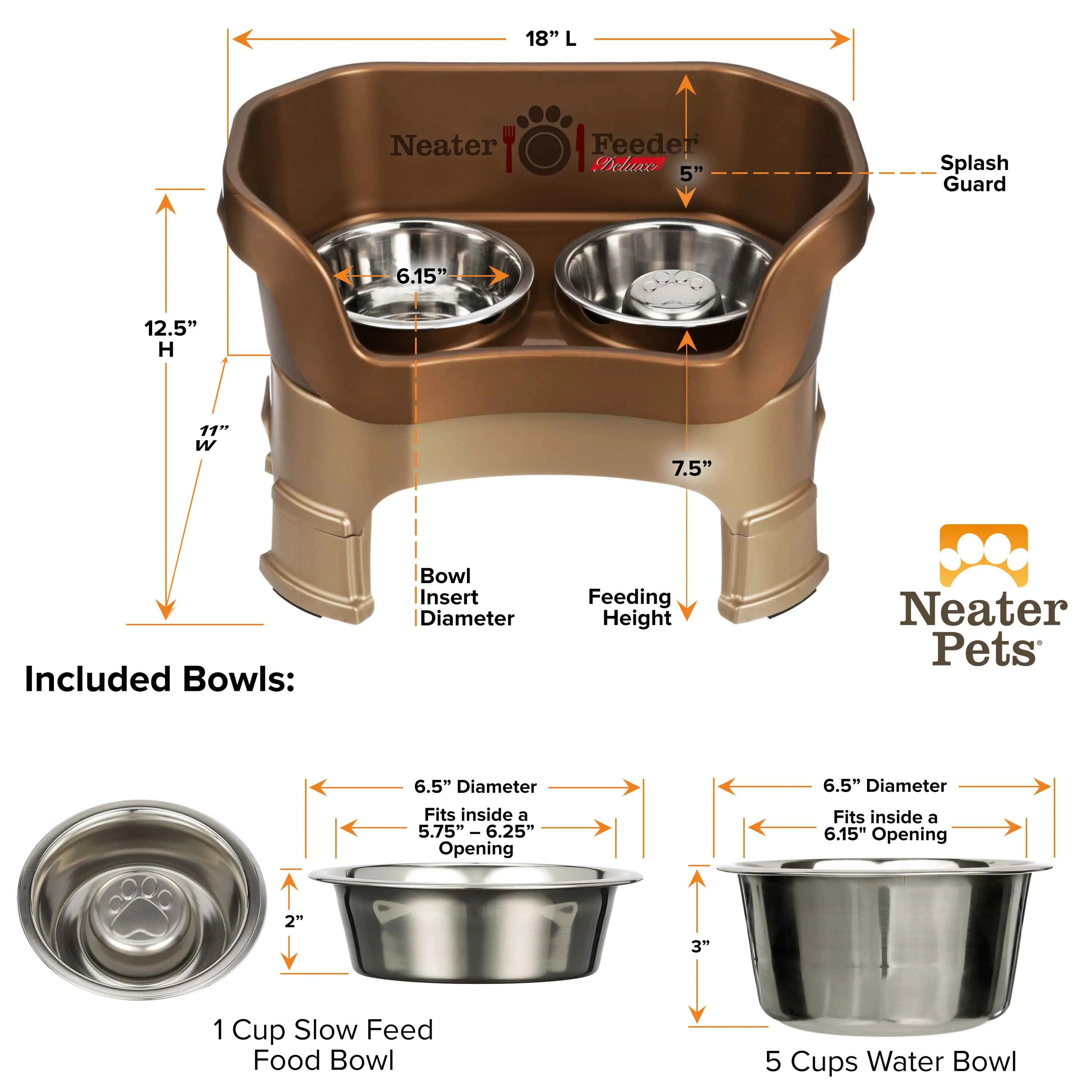DELUXE Neater Feeder with Stainless Steel Slow Feed Bowl