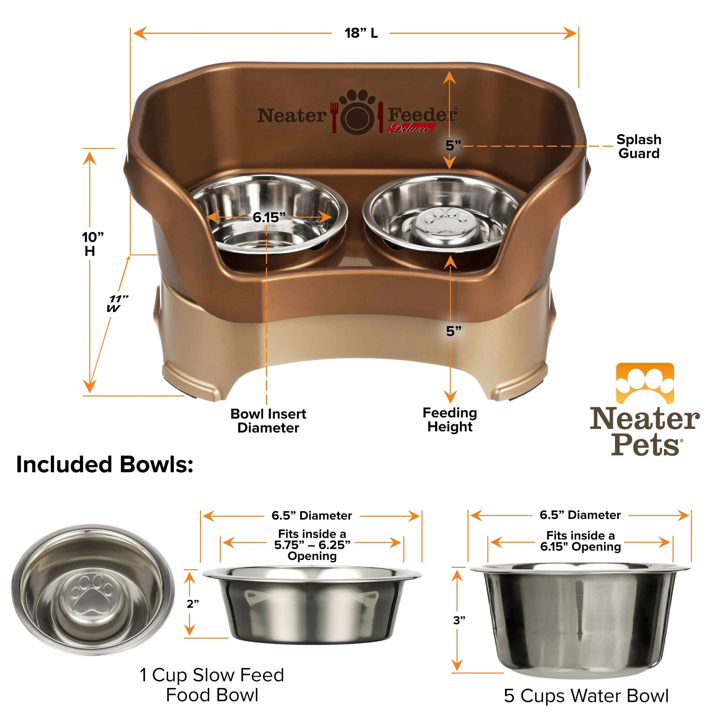 DELUXE Neater Feeder with Stainless Steel Slow Feed Bowl