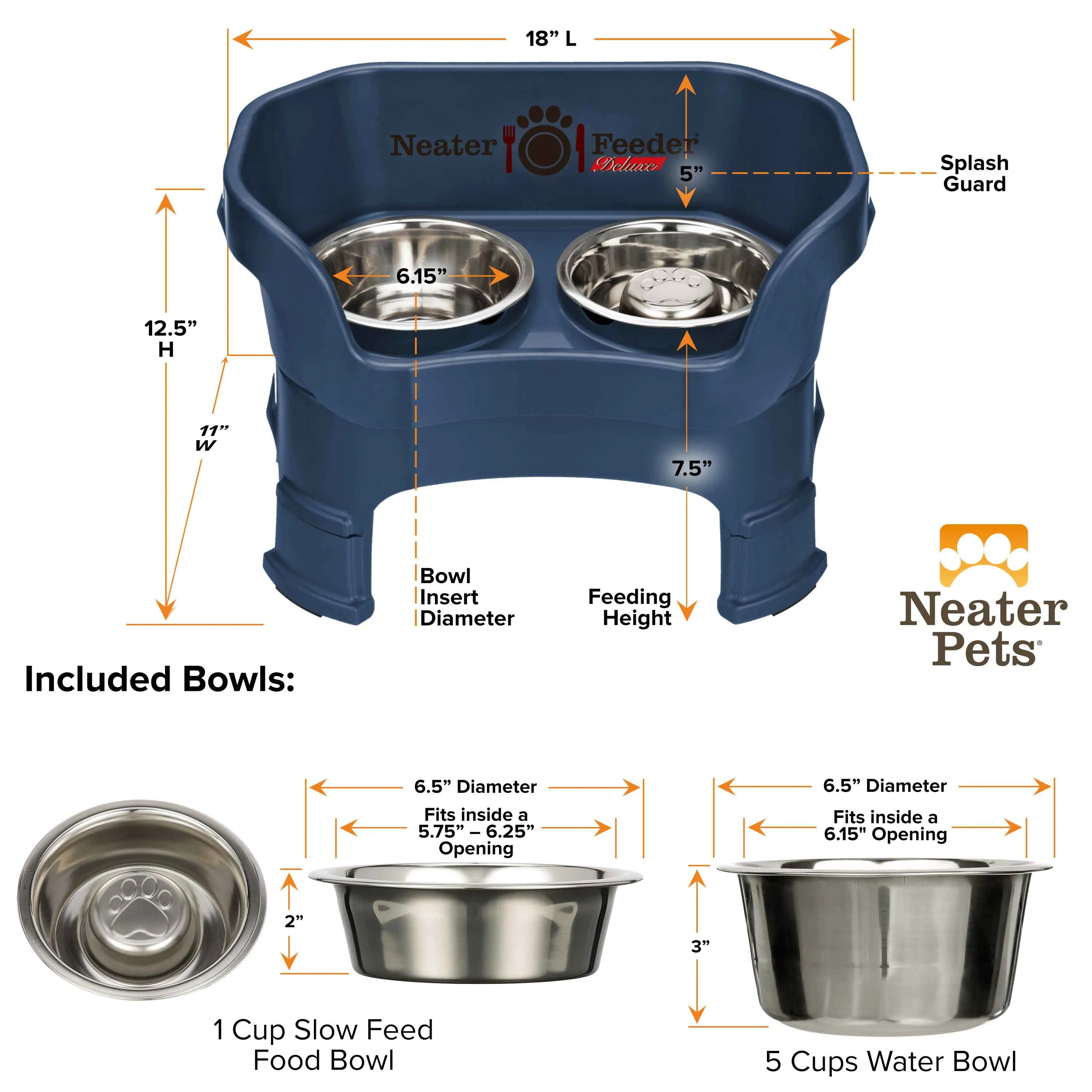 DELUXE Neater Feeder with Stainless Steel Slow Feed Bowl