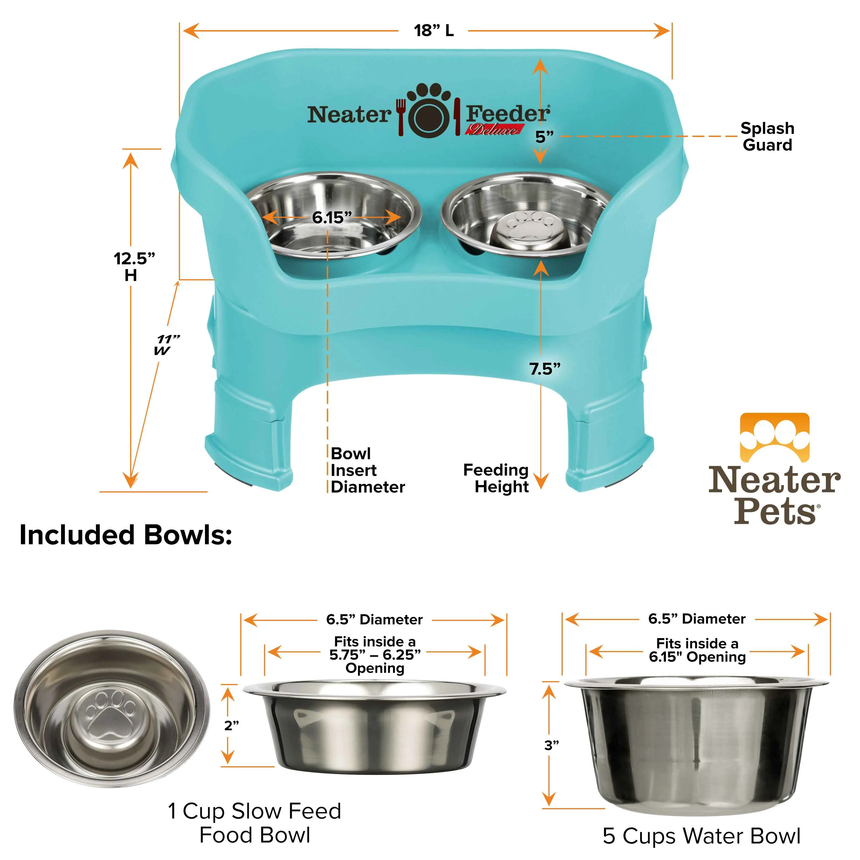 DELUXE Neater Feeder with Stainless Steel Slow Feed Bowl