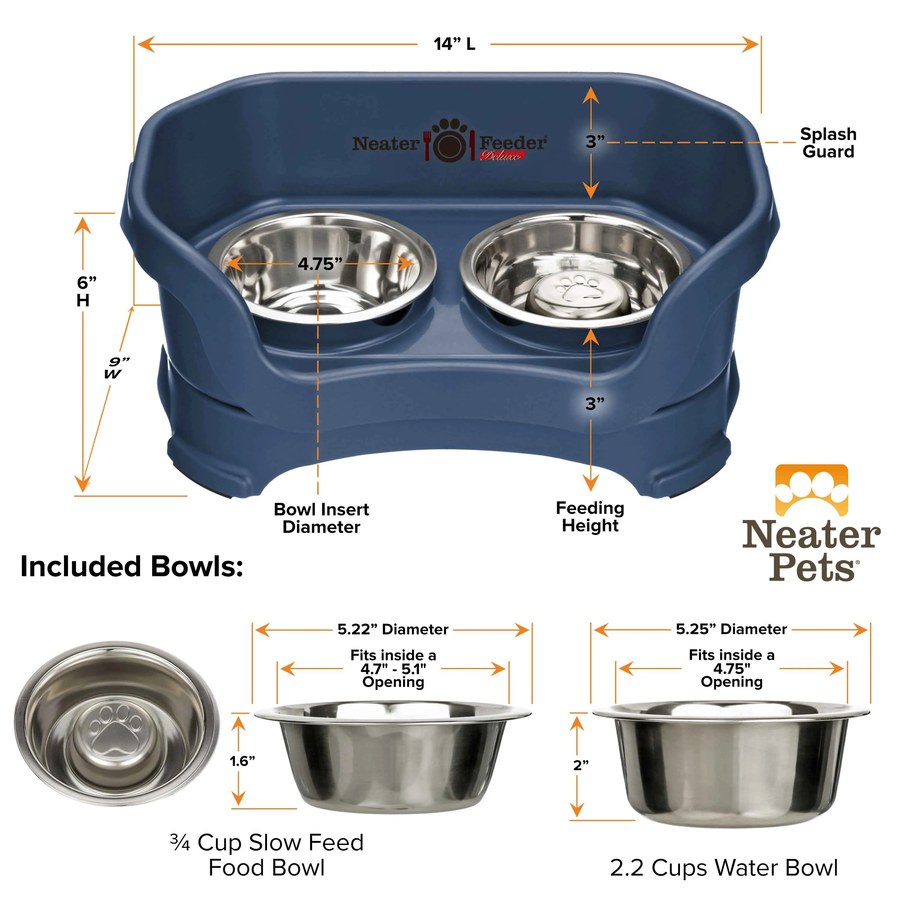 DELUXE Neater Feeder with Stainless Steel Slow Feed Bowl