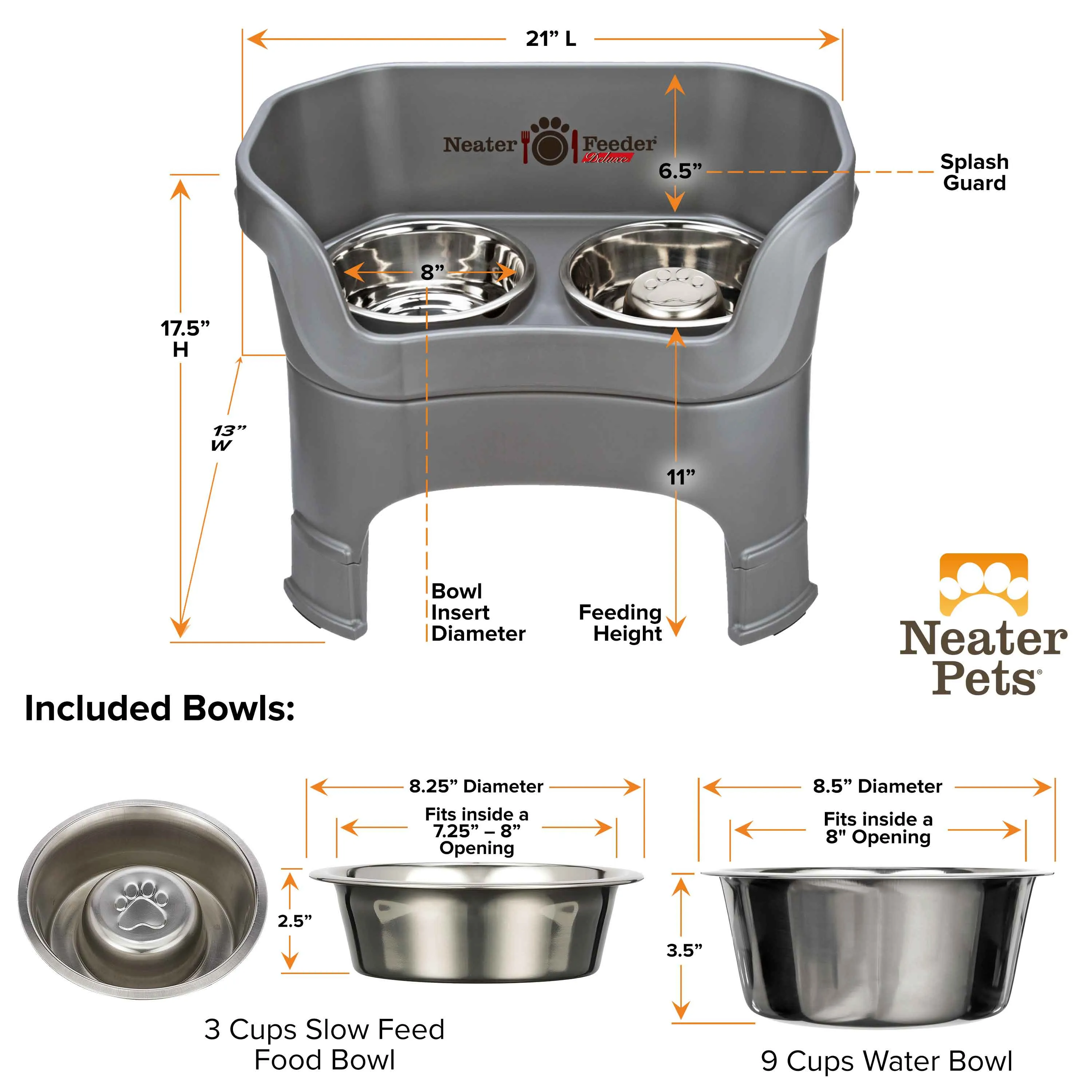 DELUXE Neater Feeder with Stainless Steel Slow Feed Bowl