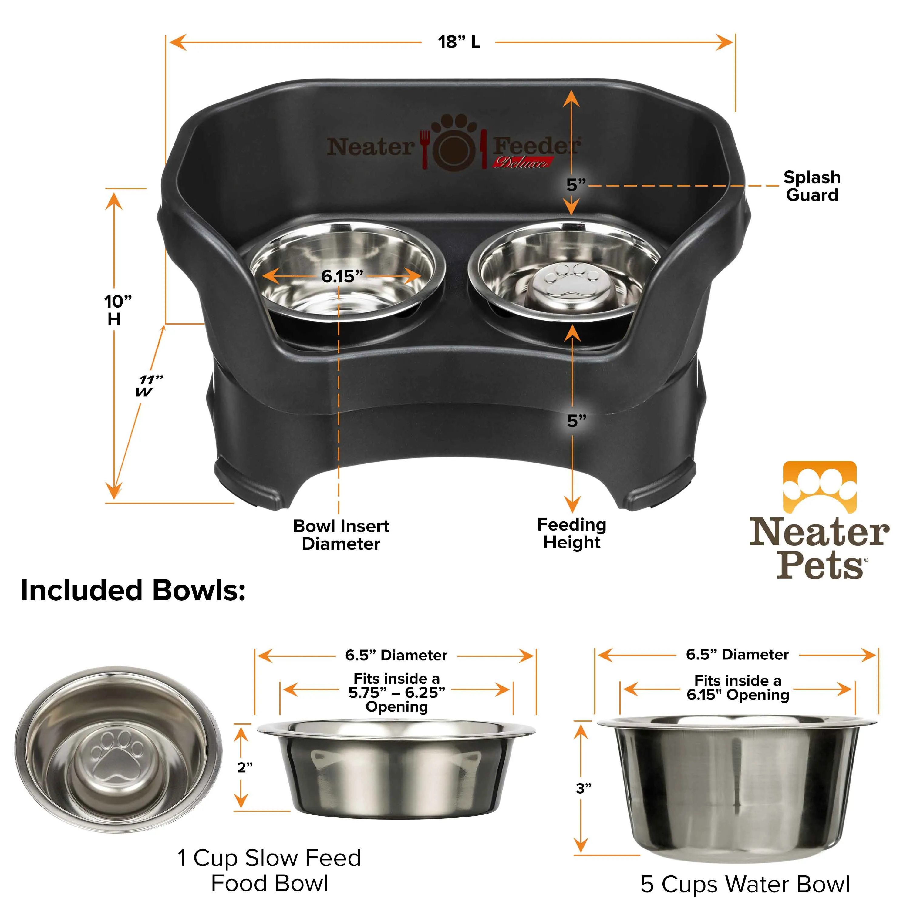 DELUXE Neater Feeder with Stainless Steel Slow Feed Bowl