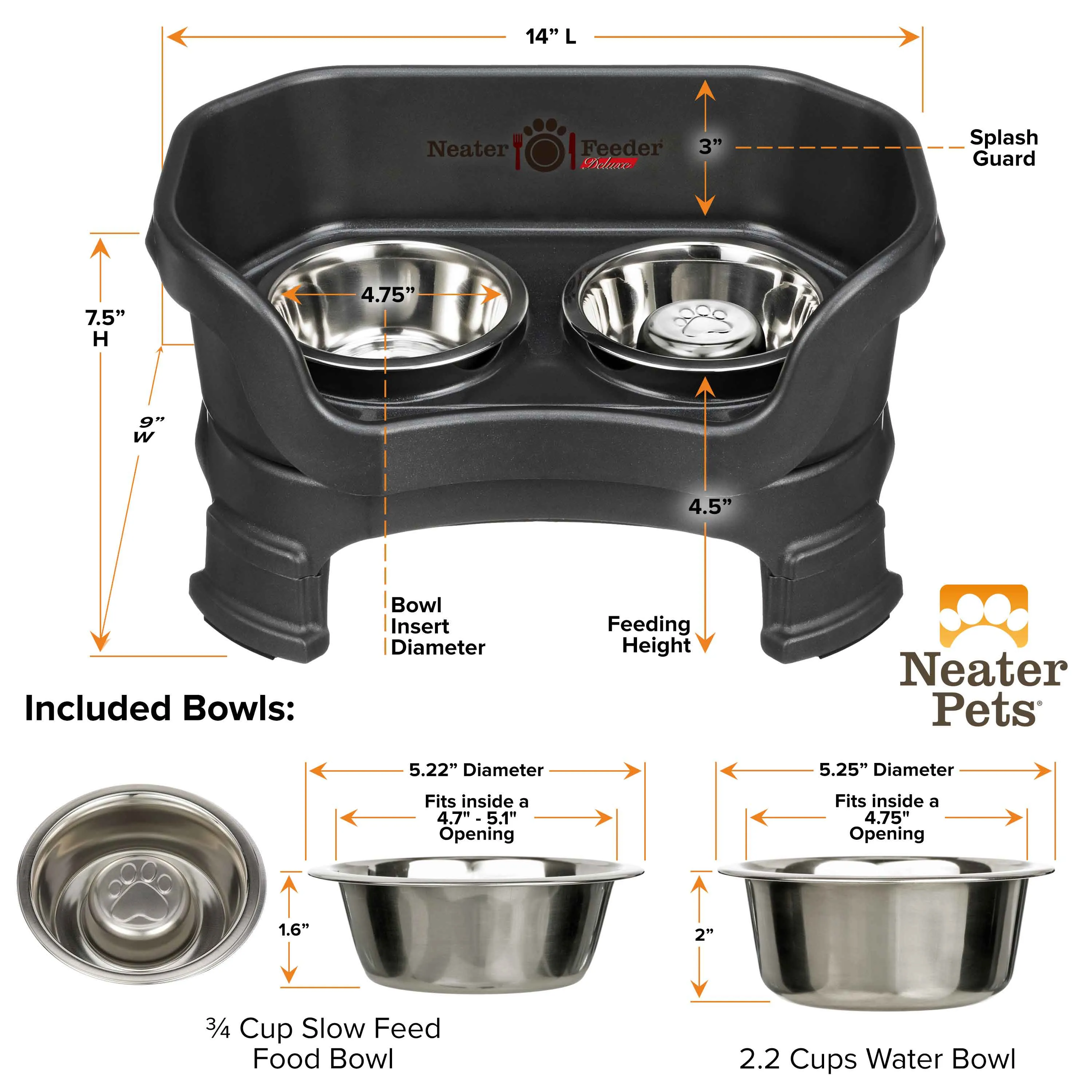 DELUXE Neater Feeder with Stainless Steel Slow Feed Bowl