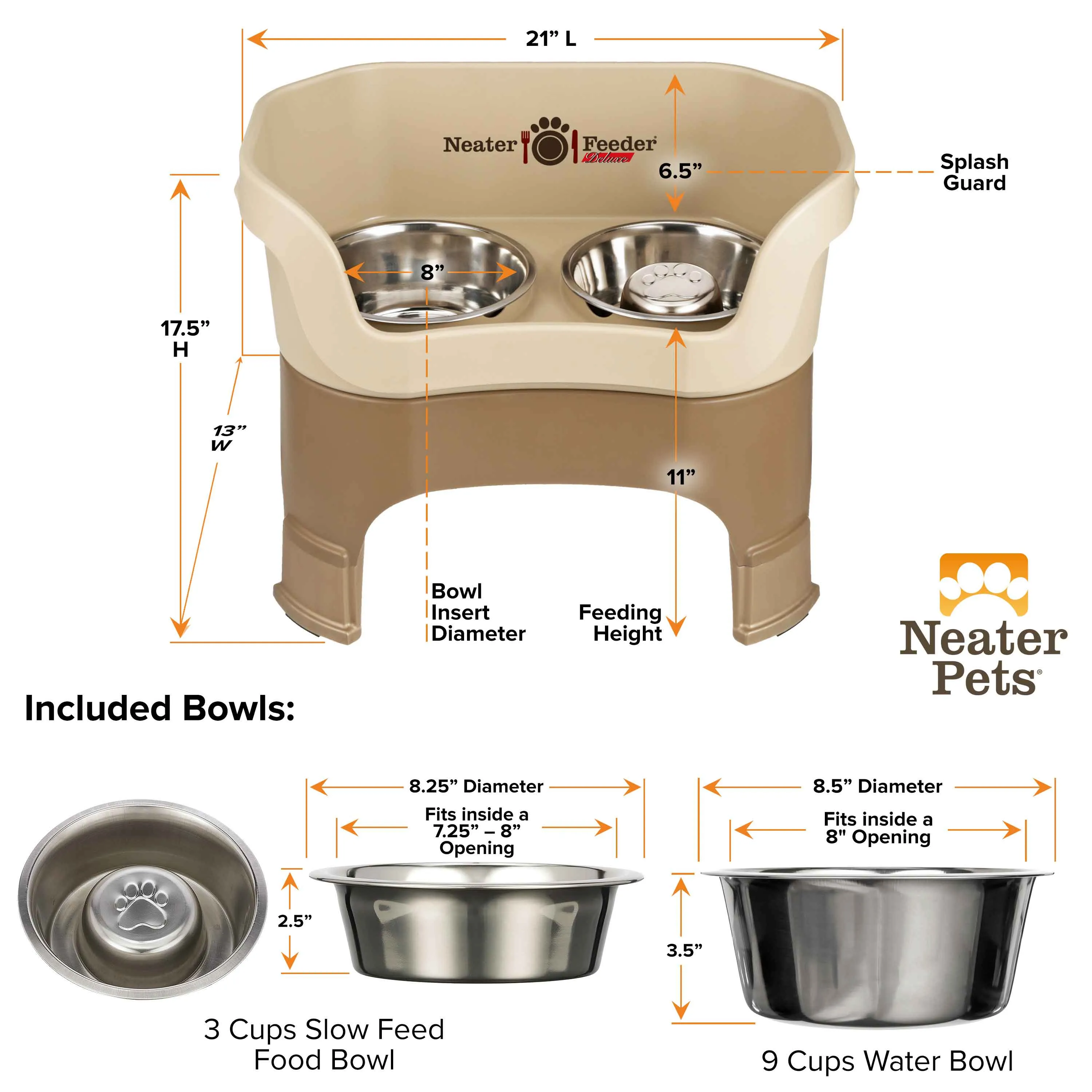 DELUXE Neater Feeder with Stainless Steel Slow Feed Bowl