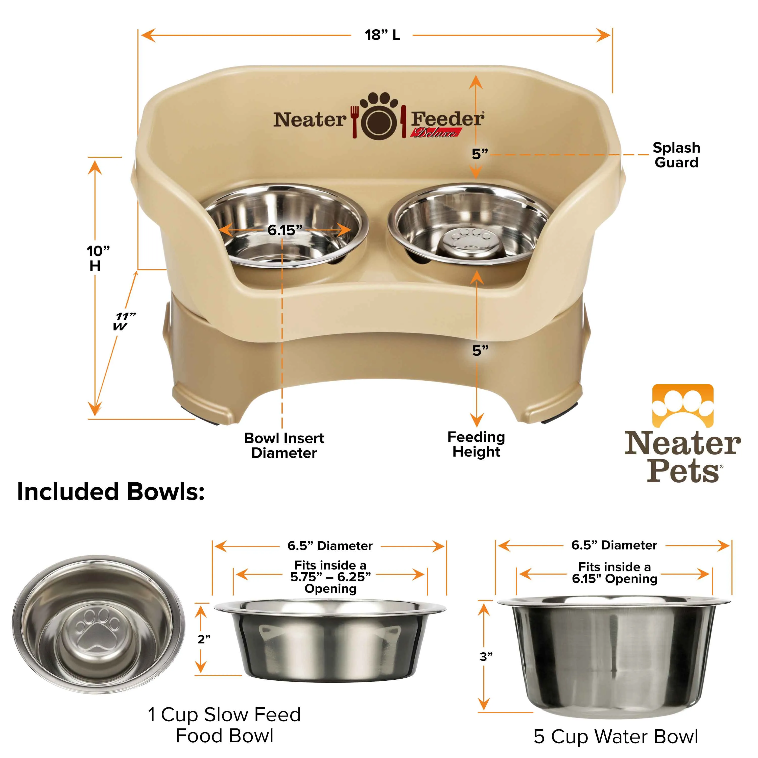 DELUXE Neater Feeder with Stainless Steel Slow Feed Bowl