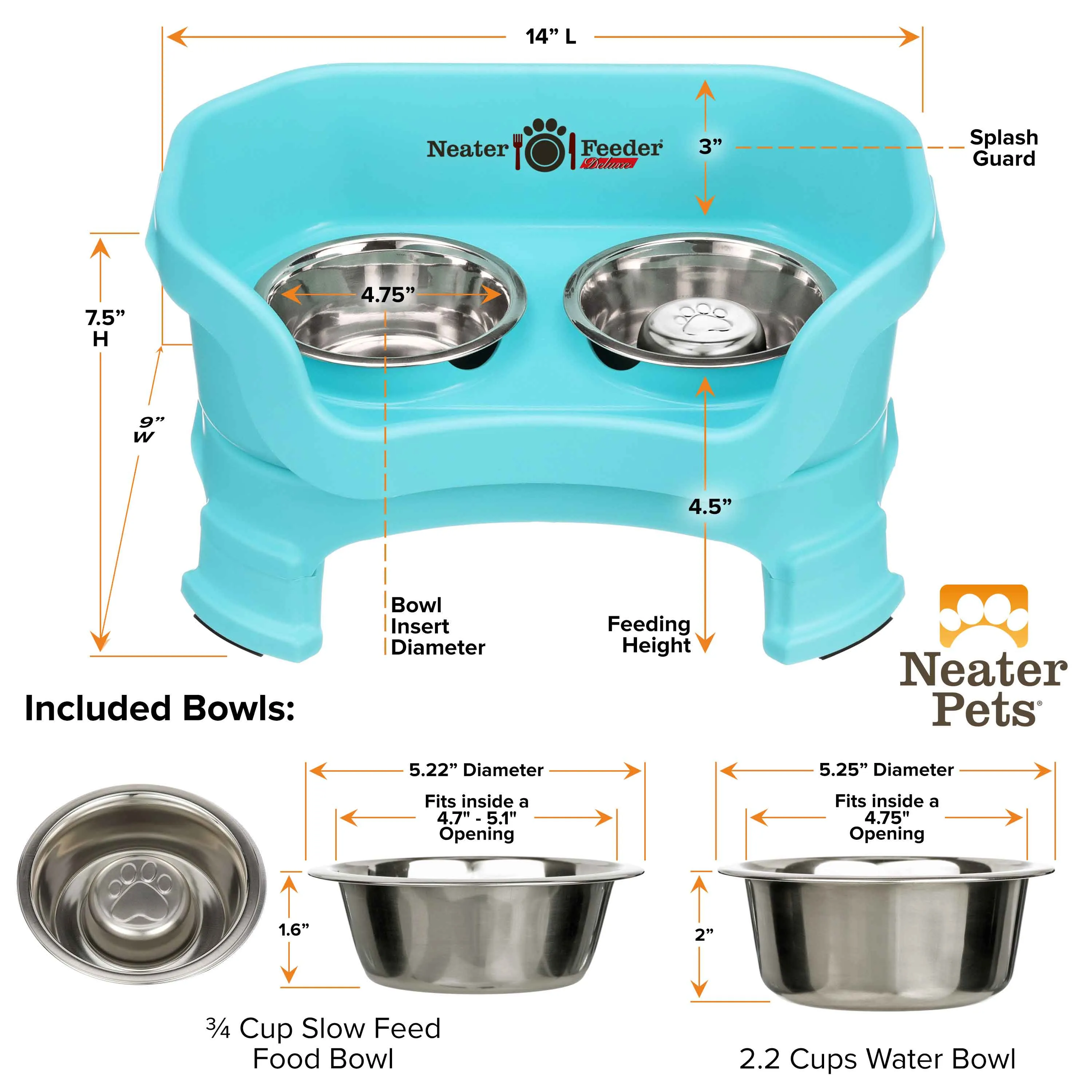 DELUXE Neater Feeder with Stainless Steel Slow Feed Bowl