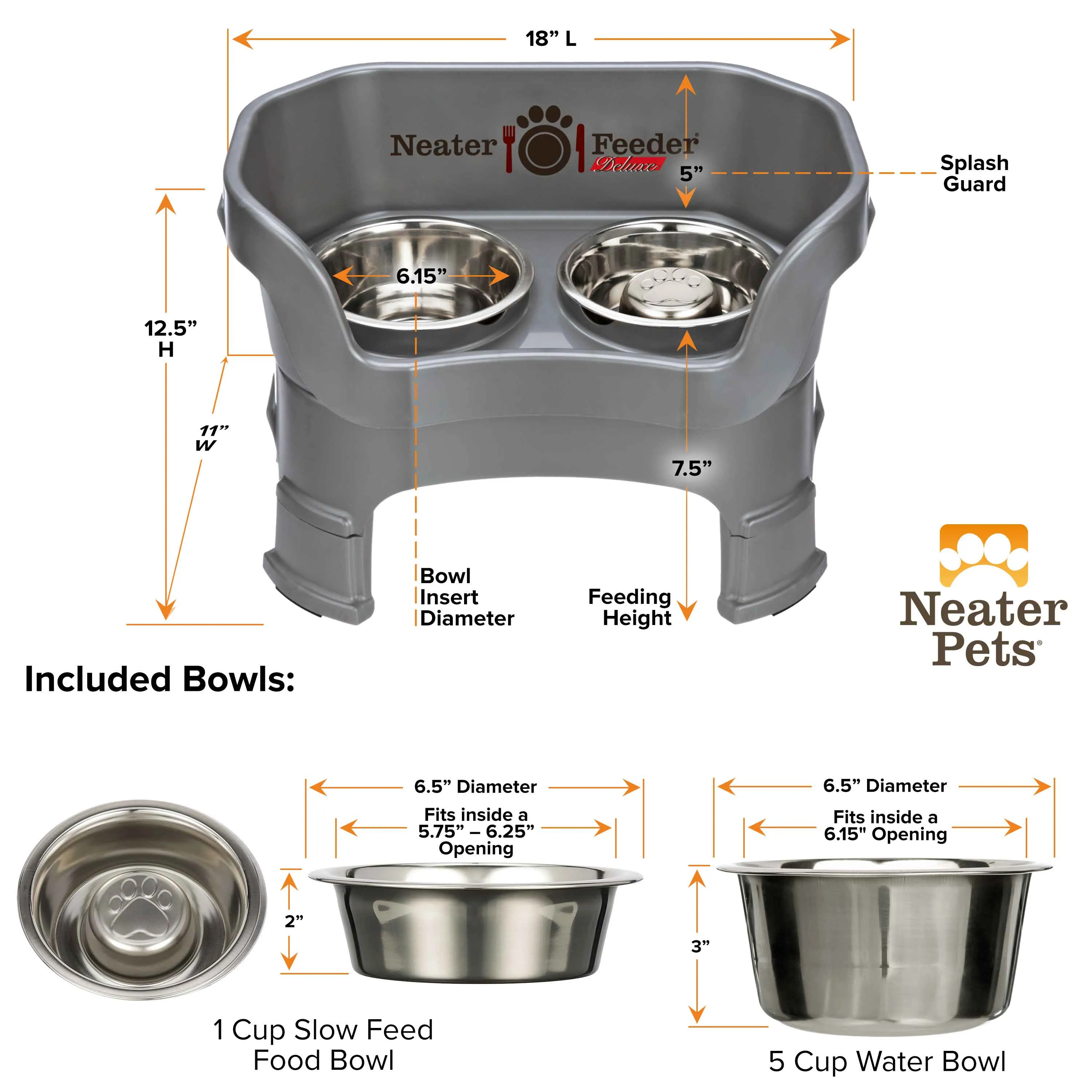 DELUXE Neater Feeder with Stainless Steel Slow Feed Bowl