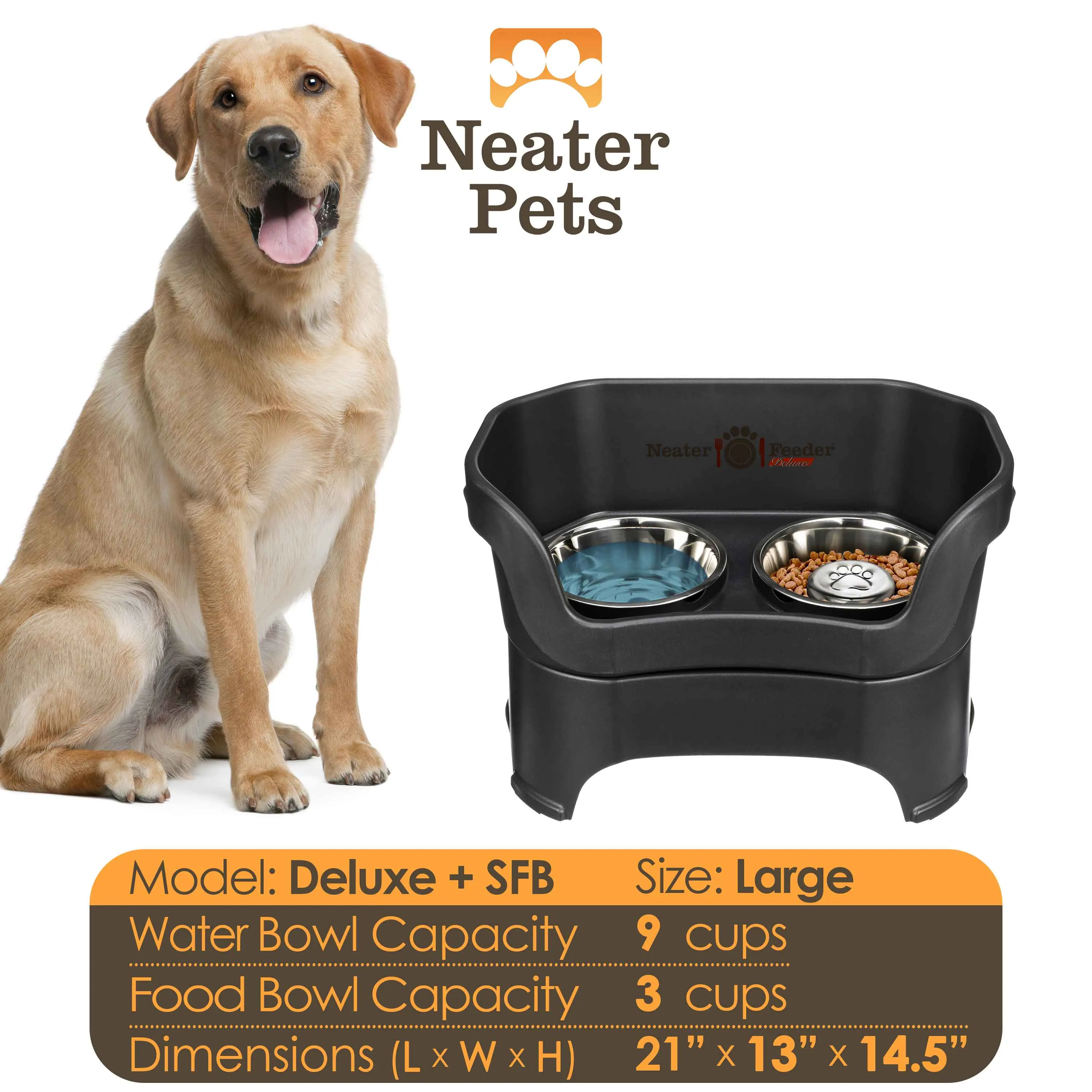 DELUXE Neater Feeder with Stainless Steel Slow Feed Bowl