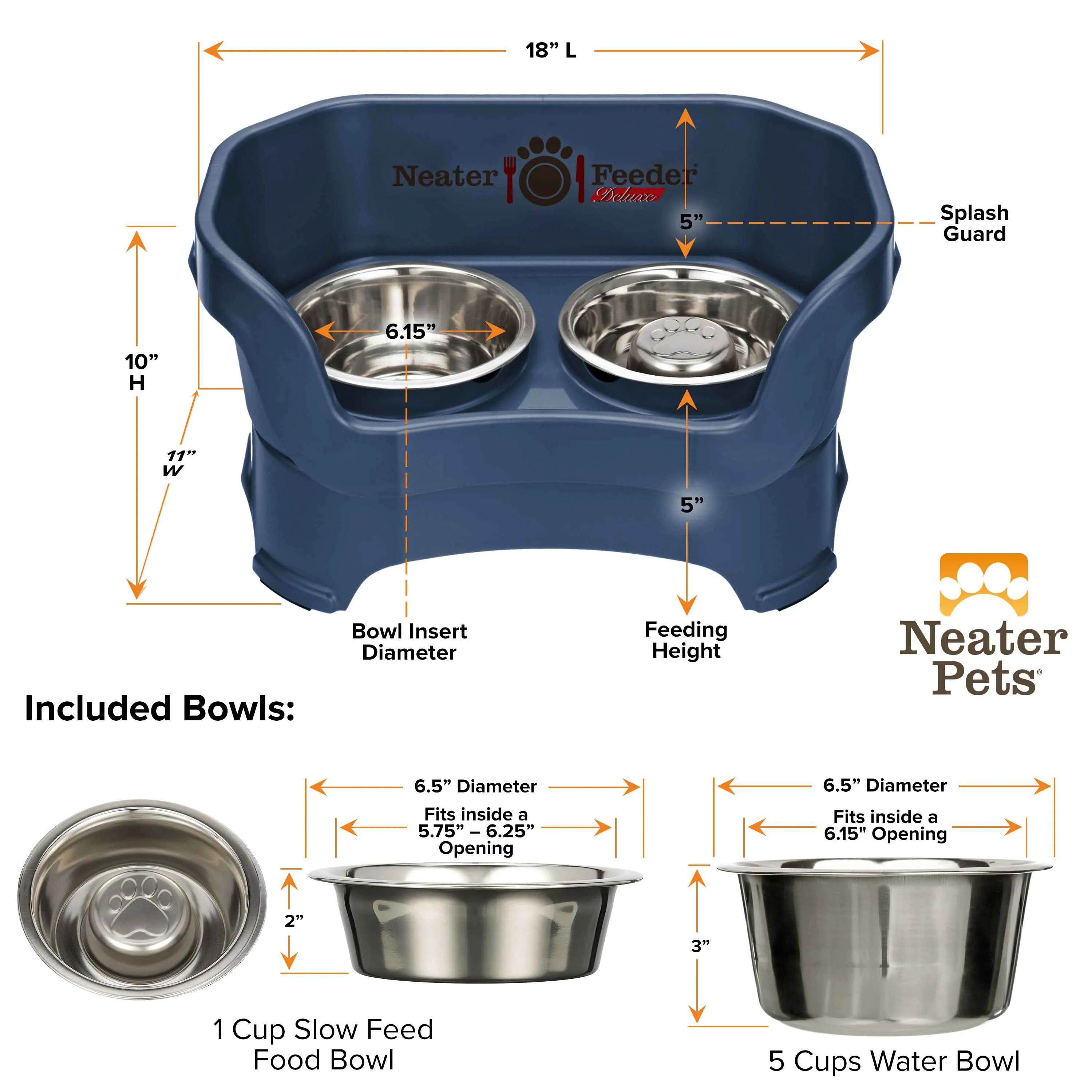 DELUXE Neater Feeder with Stainless Steel Slow Feed Bowl