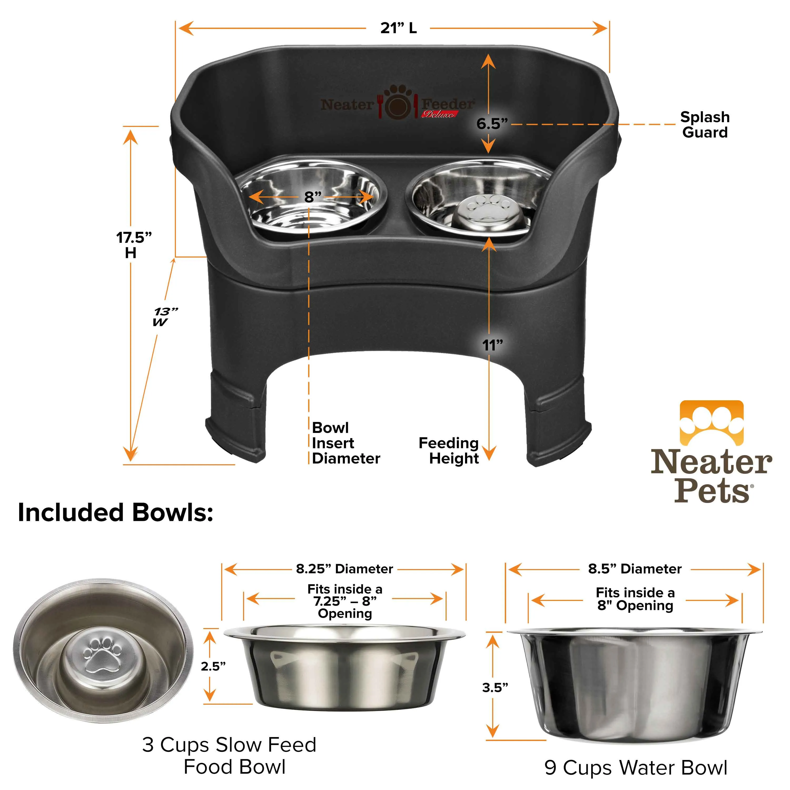 DELUXE Neater Feeder with Stainless Steel Slow Feed Bowl