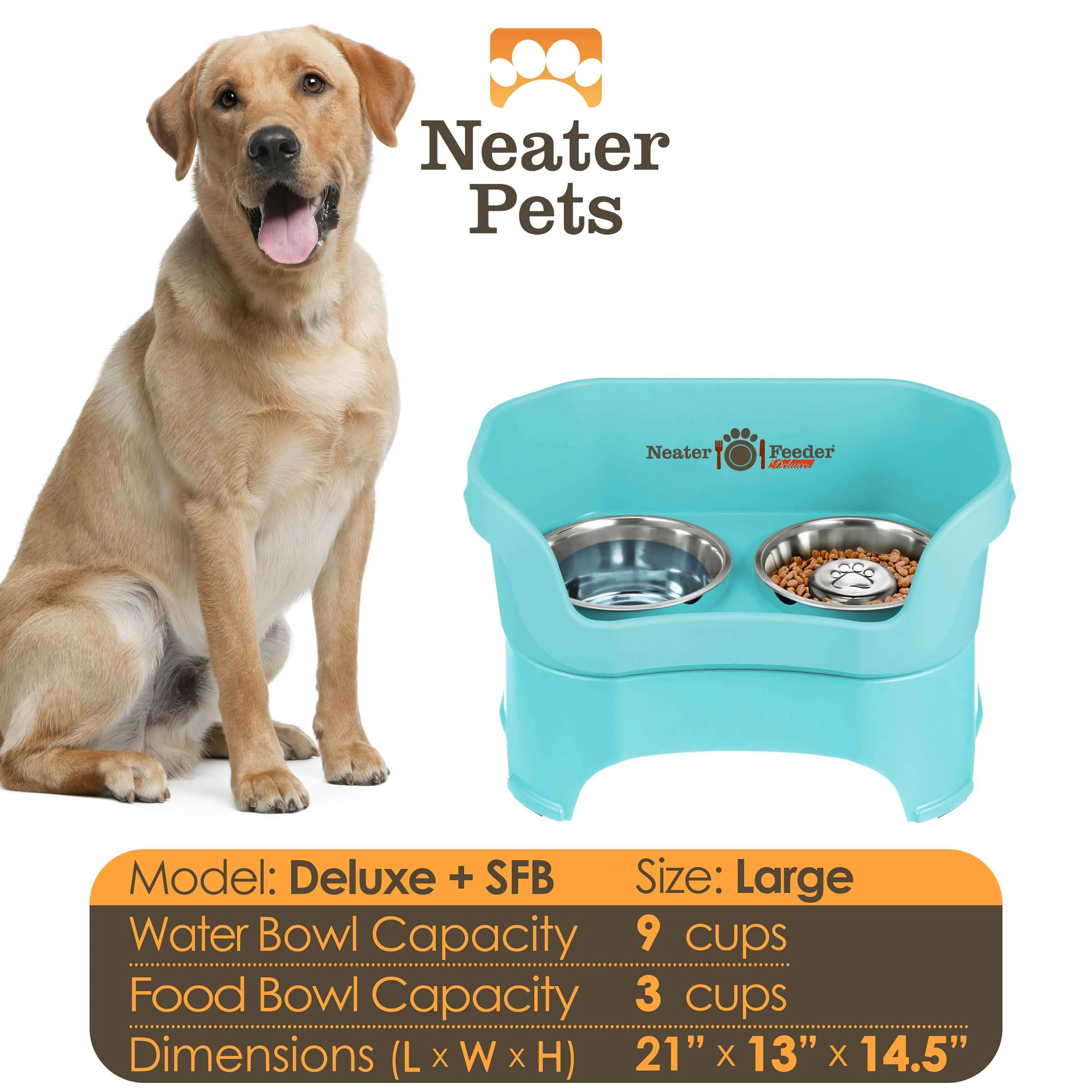 DELUXE Neater Feeder with Stainless Steel Slow Feed Bowl