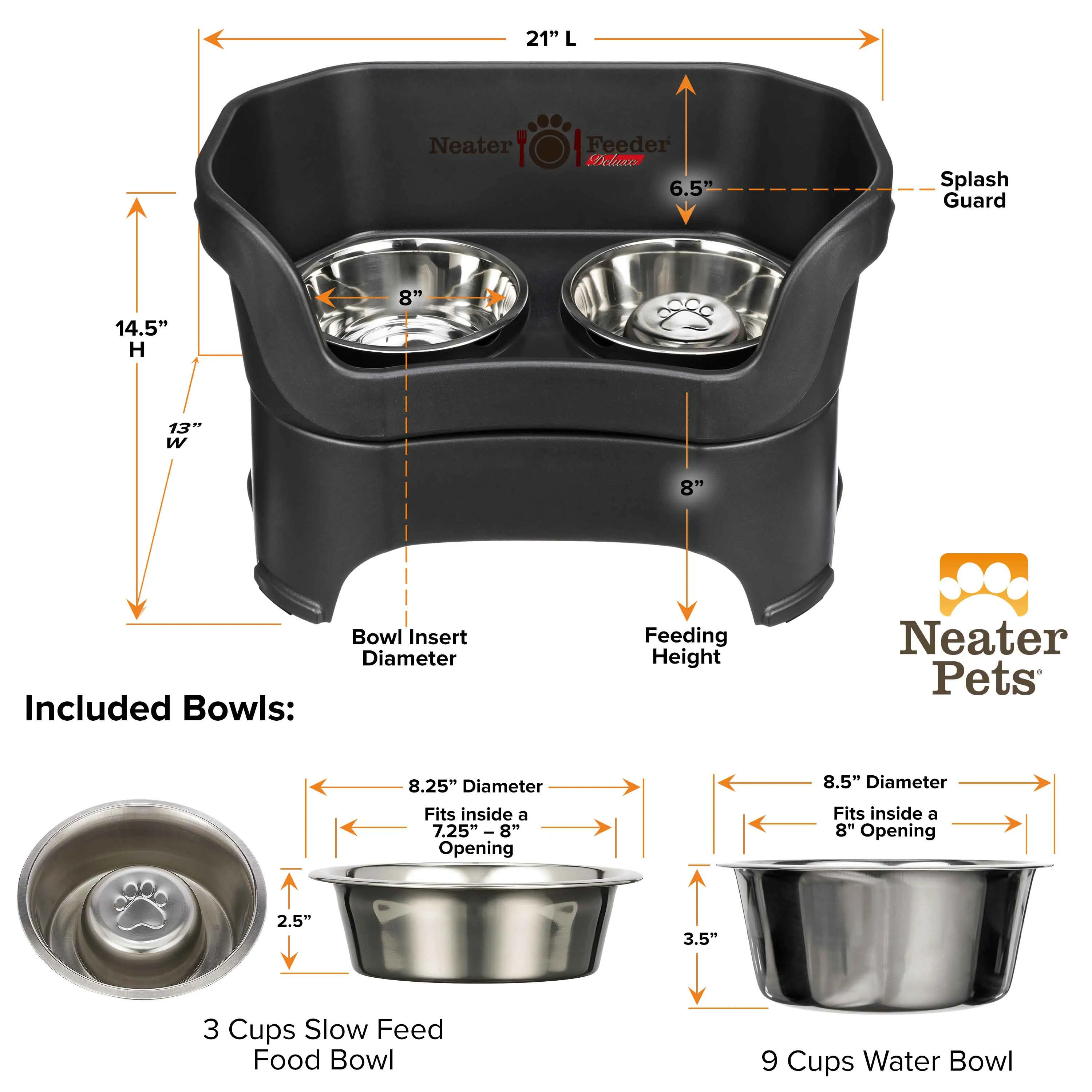 DELUXE Neater Feeder with Stainless Steel Slow Feed Bowl