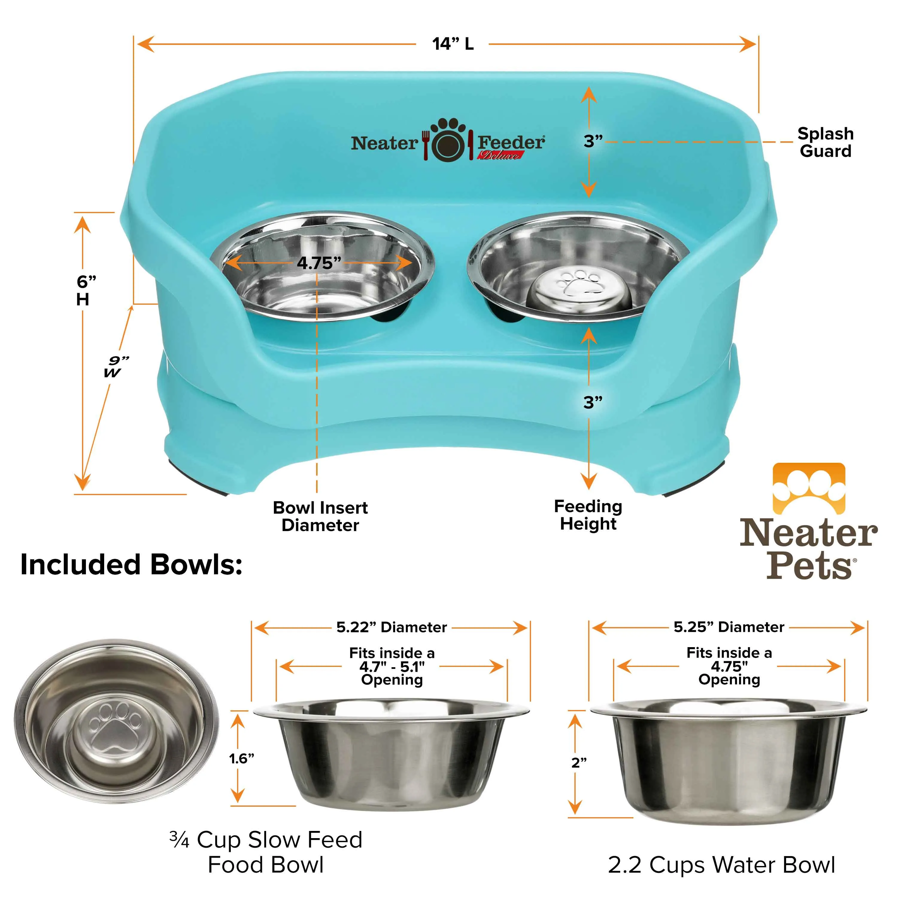DELUXE Neater Feeder with Stainless Steel Slow Feed Bowl