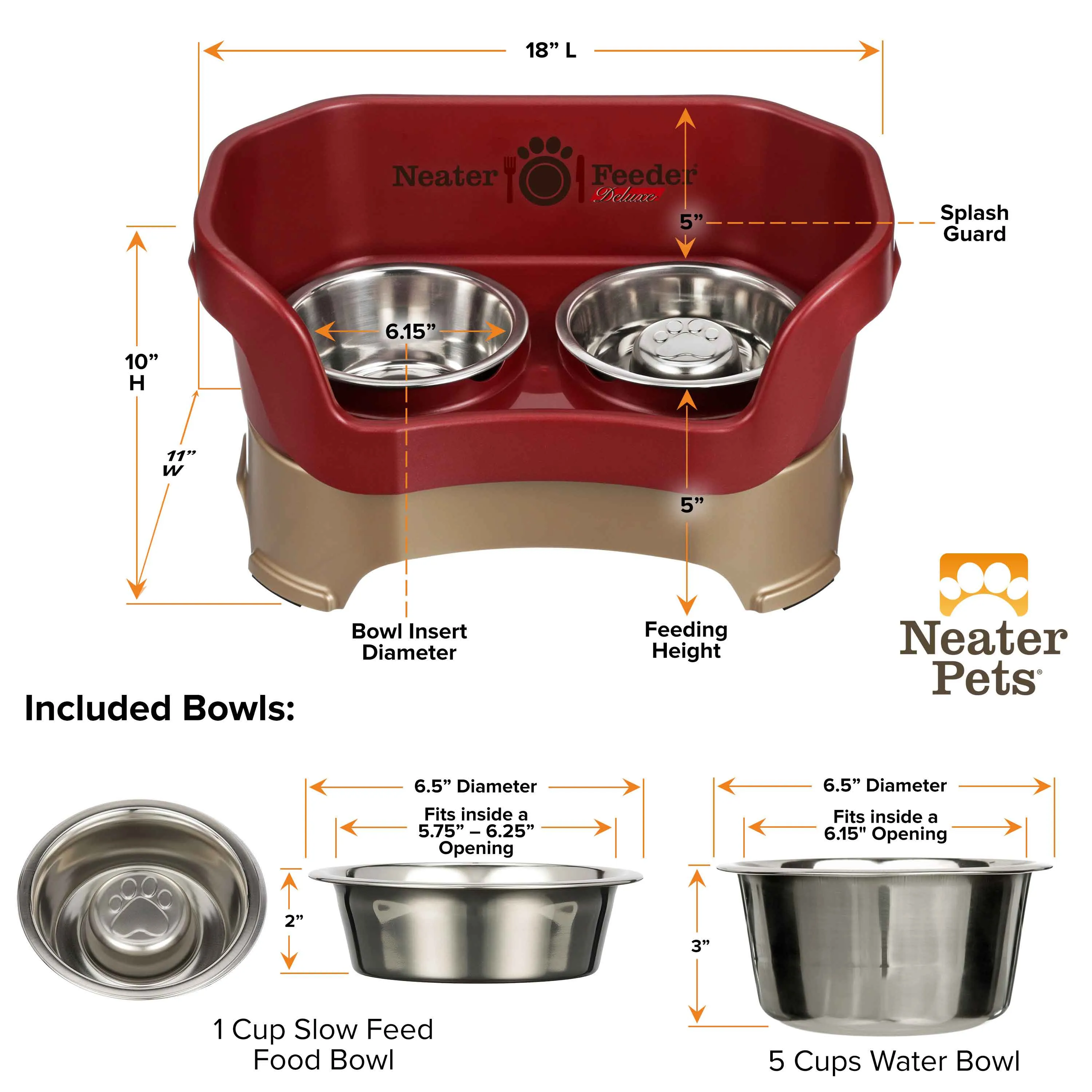 DELUXE Neater Feeder with Stainless Steel Slow Feed Bowl