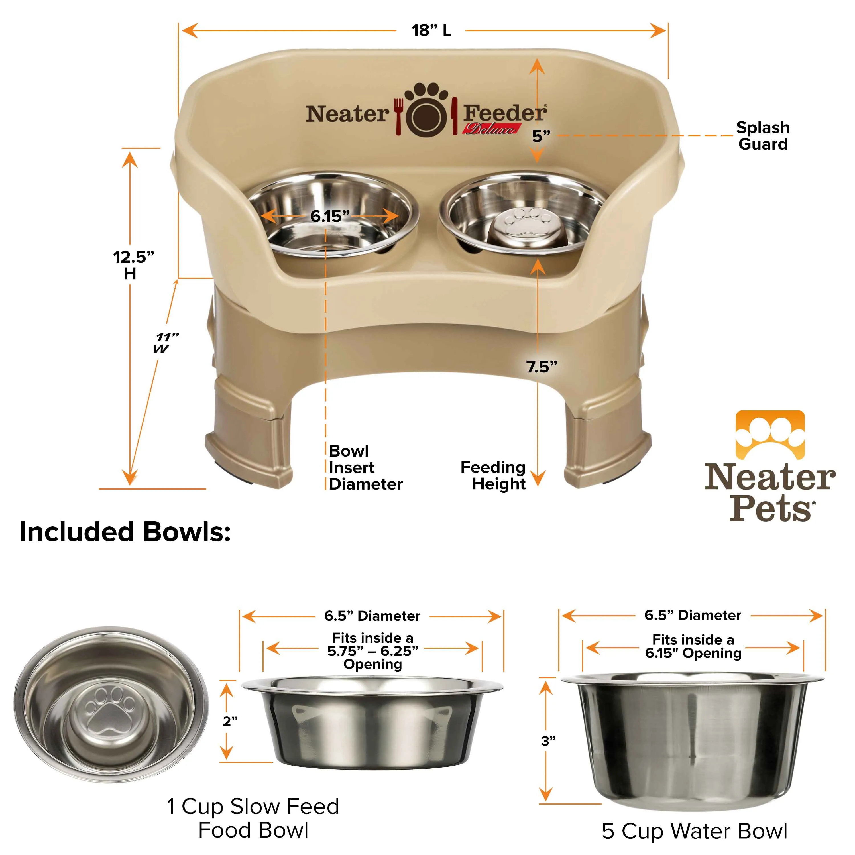 DELUXE Neater Feeder with Stainless Steel Slow Feed Bowl