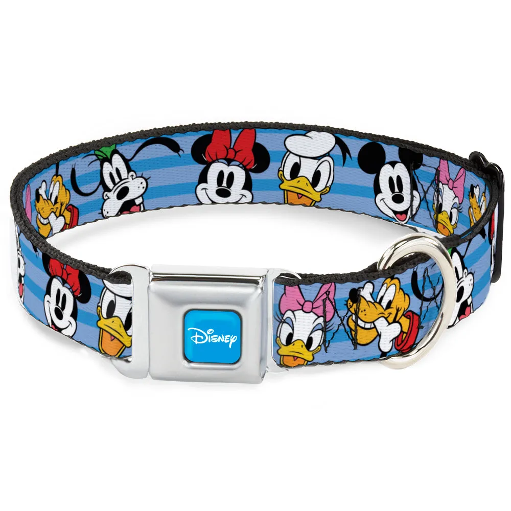 DISNEY Signature Full Color Blue/White Seatbelt Buckle Collar - Disney The Sensational Six Smiling Faces Stripe Blues by Buckle-Down