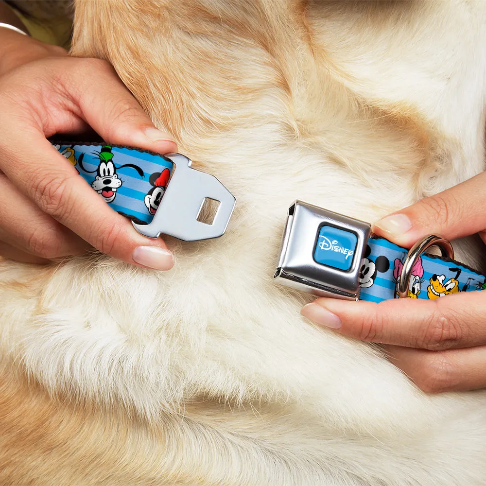 DISNEY Signature Full Color Blue/White Seatbelt Buckle Collar - Disney The Sensational Six Smiling Faces Stripe Blues by Buckle-Down