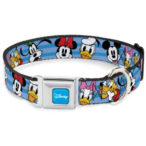 DISNEY Signature Full Color Blue/White Seatbelt Buckle Collar - Disney The Sensational Six Smiling Faces Stripe Blues by Buckle-Down