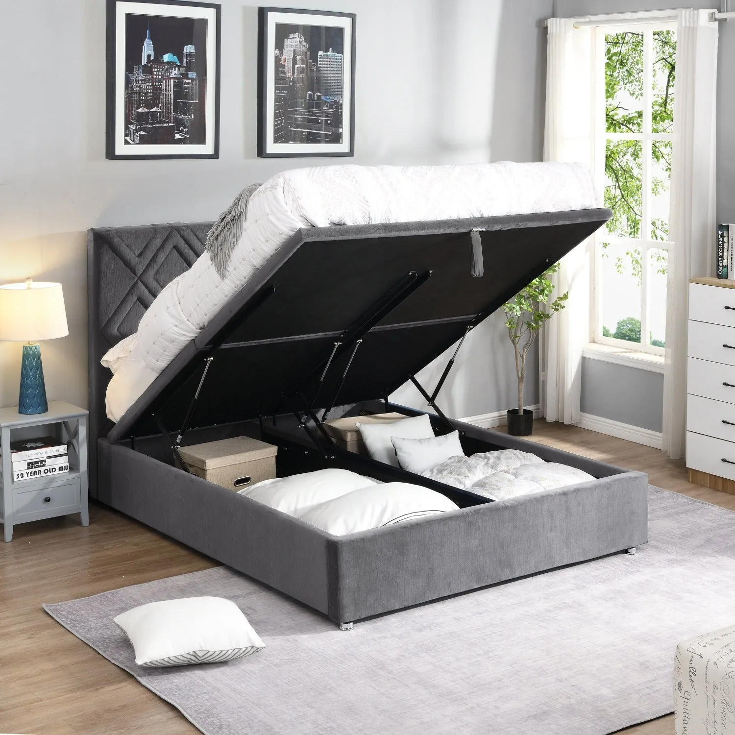 Dublin Ottoman King Size Bed Grey