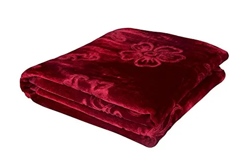 EVERDECOR Balaji Creations Blanket Single Bed (150cms x 225cms) Embossed-Maroon 1.5kg (63x90) Solid Colour Ultra Soft Floral Mink Heavy Winter Blanket
