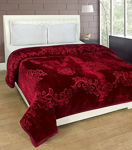 EVERDECOR Balaji Creations Blanket Single Bed (150cms x 225cms) Embossed-Maroon 1.5kg (63x90) Solid Colour Ultra Soft Floral Mink Heavy Winter Blanket
