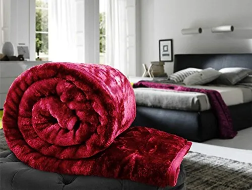 EVERDECOR Balaji Creations Blanket Single Bed (150cms x 225cms) Embossed-Maroon 1.5kg (63x90) Solid Colour Ultra Soft Floral Mink Heavy Winter Blanket