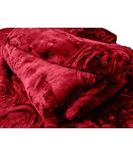 EVERDECOR Balaji Creations Blanket Single Bed (150cms x 225cms) Embossed-Maroon 1.5kg (63x90) Solid Colour Ultra Soft Floral Mink Heavy Winter Blanket