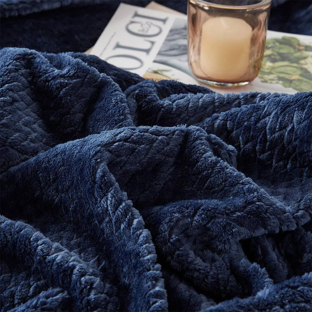Fleece Throw Super Soft Blanket with Innovative Weaving Process (3 SIZE) Blue
