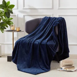 Fleece Throw Super Soft Blanket with Innovative Weaving Process (3 SIZE) Blue