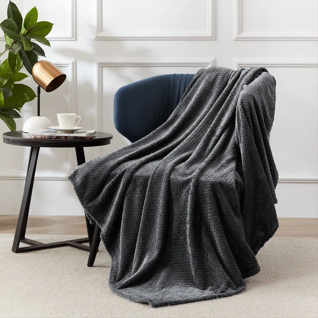 Fleece Throw Super Soft Blanket with Innovative Weaving Process (3 SIZE) Blue