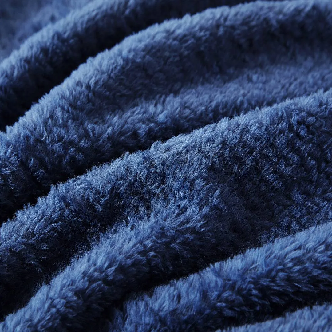 Fleece Throw Super Soft Blanket with Innovative Weaving Process (3 SIZE) Blue
