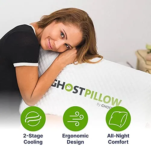 GhostBed Memory Foam Pillow - Cooling & Contouring Gel Memory Foam with Ergonomic Design & Patented Cooling Layer, 1 Pack