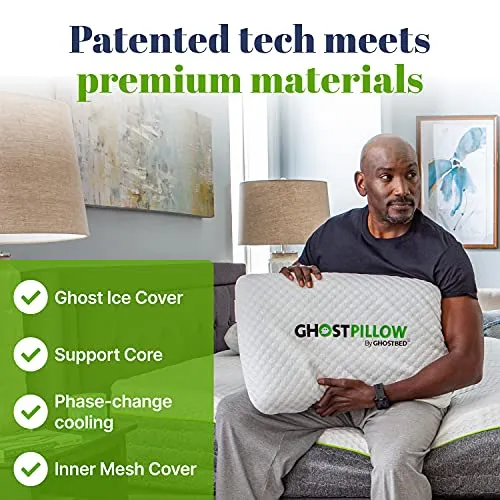 GhostBed Memory Foam Pillow - Cooling & Contouring Gel Memory Foam with Ergonomic Design & Patented Cooling Layer, 1 Pack