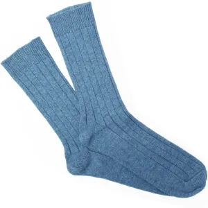 Lapis Blue Ribbed Cashmere Blend Socks