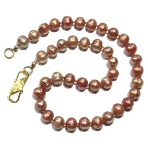 Pink Fresh Water Pearl Knotted Necklace with Gold Plated S Hook Clasp