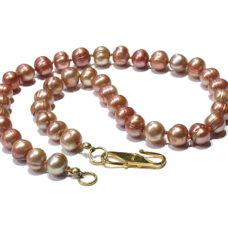 Pink Fresh Water Pearl Knotted Necklace with Gold Plated S Hook Clasp