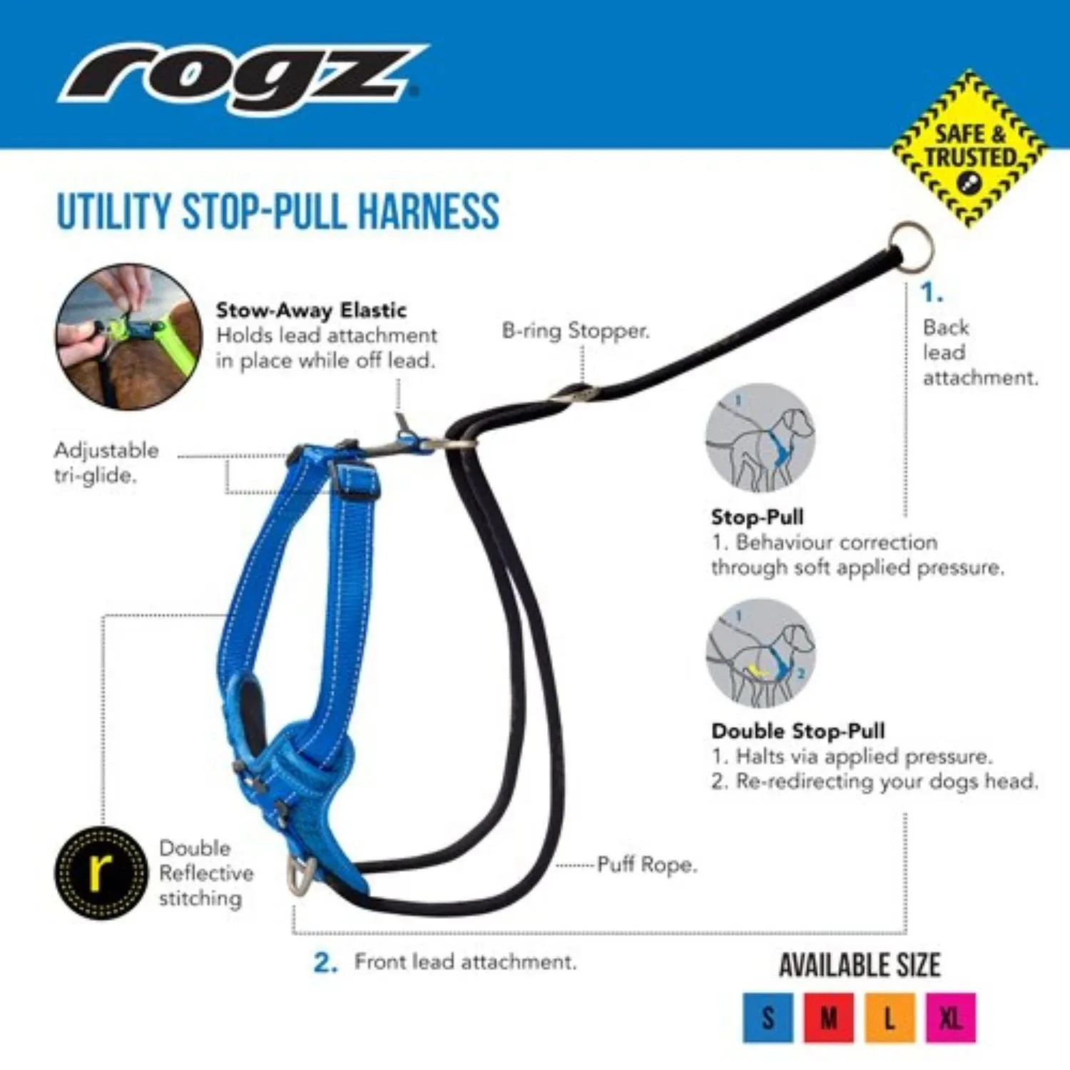 Rogz Stop Pull Dog Harness Blue - Medium