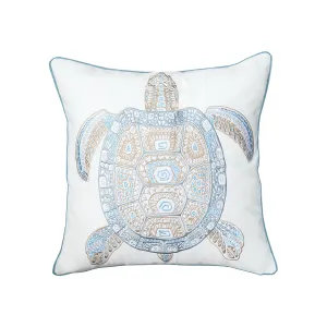 Sea Glass Tribal Turtle Indoor Outdoor Pillow