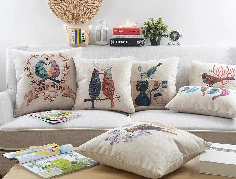 Singing Birds Decorative Throw Pillows, Love Birds Throw Pillows for Couch, Modern Sofa Decorative Pillows for Children's Room, Decorative Pillow Covers