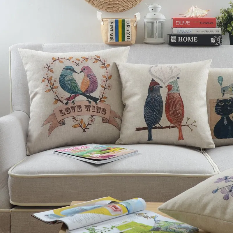 Singing Birds Decorative Throw Pillows, Love Birds Throw Pillows for Couch, Modern Sofa Decorative Pillows for Children's Room, Decorative Pillow Covers
