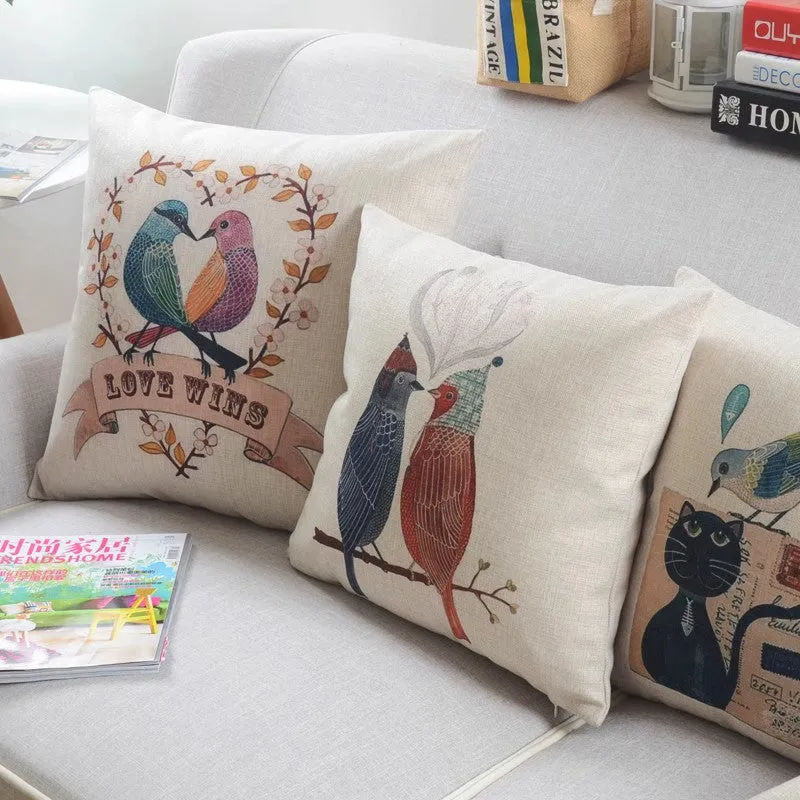 Singing Birds Decorative Throw Pillows, Love Birds Throw Pillows for Couch, Modern Sofa Decorative Pillows for Children's Room, Decorative Pillow Covers