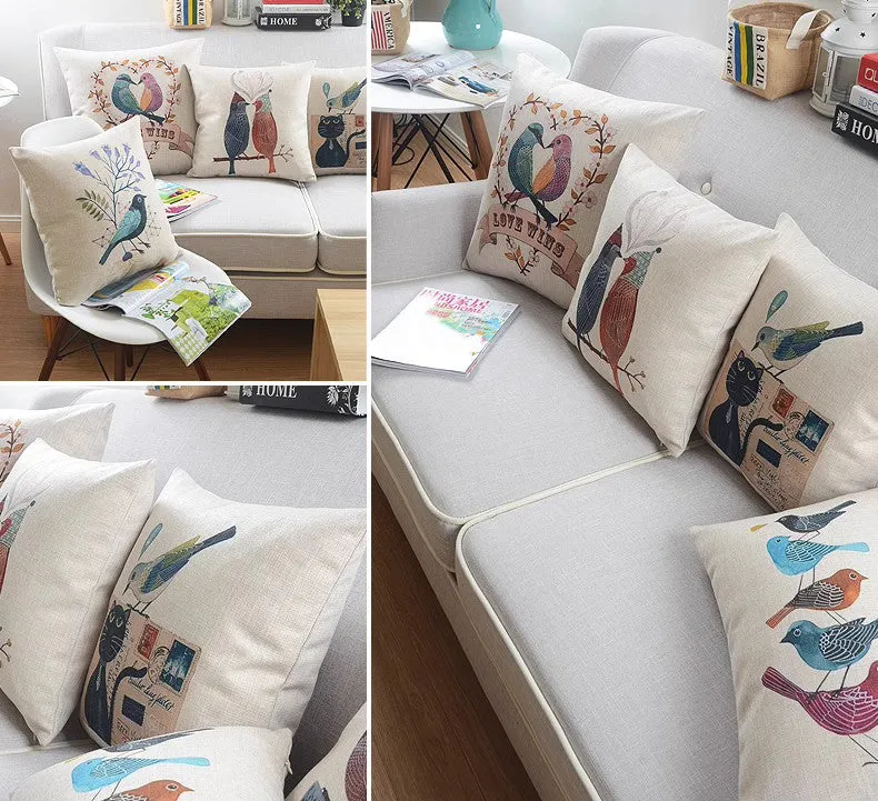 Singing Birds Decorative Throw Pillows, Love Birds Throw Pillows for Couch, Modern Sofa Decorative Pillows for Children's Room, Decorative Pillow Covers