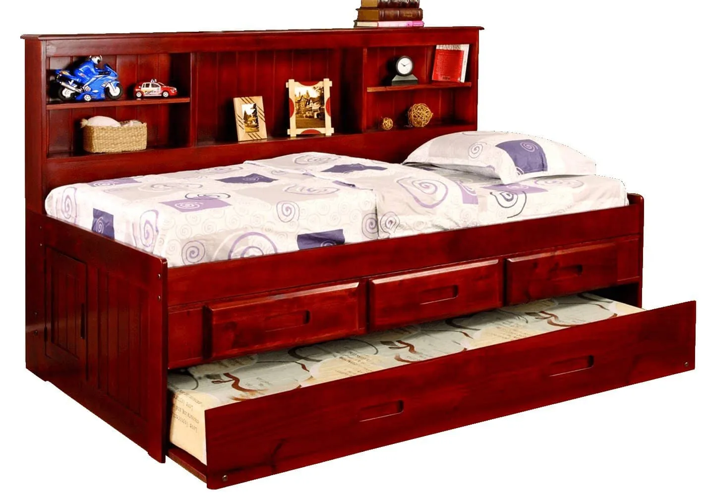 Sophie Daybed with Bookcase Headboard, Trundle, and Three Storage Drawers